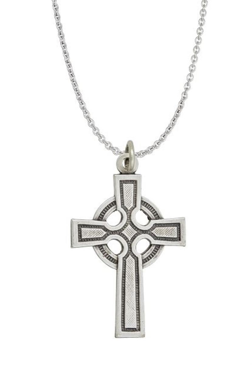 Sterling Silver Rhodium 36x20mm Oxidized Antique Textured Circle Cross 18" Necklace