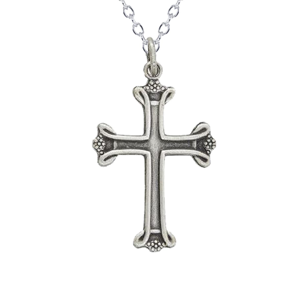 Sterling Silver Rhodium Oxidized Antique Cross 18" Necklace
