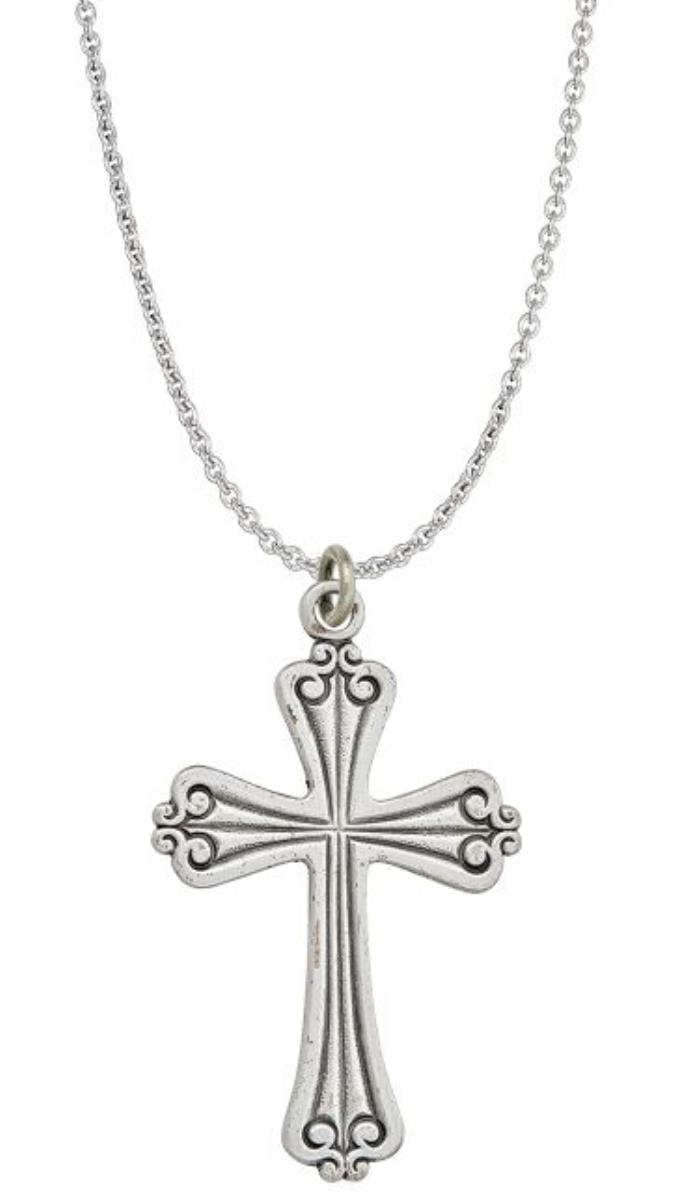 Sterling Silver Rhodium Oxidized Antique Cross 18" Necklace
