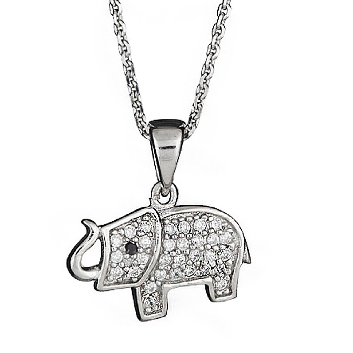 Sterling Silver Rhodium Micropave Elephant 18" Necklace