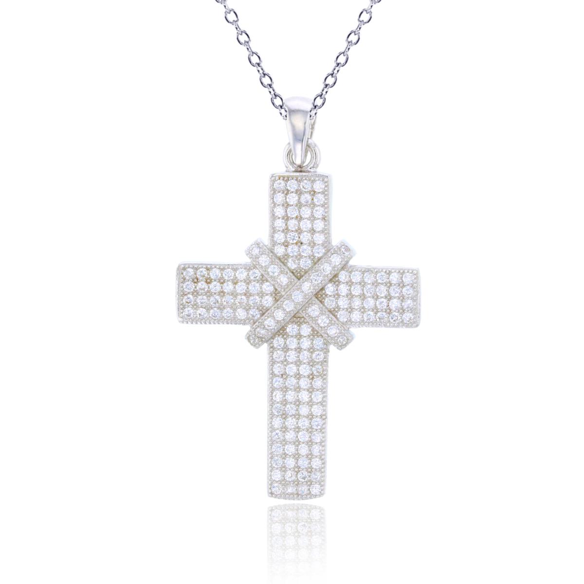 Sterling Silver Rhodium CZ X-Cross Men's 22