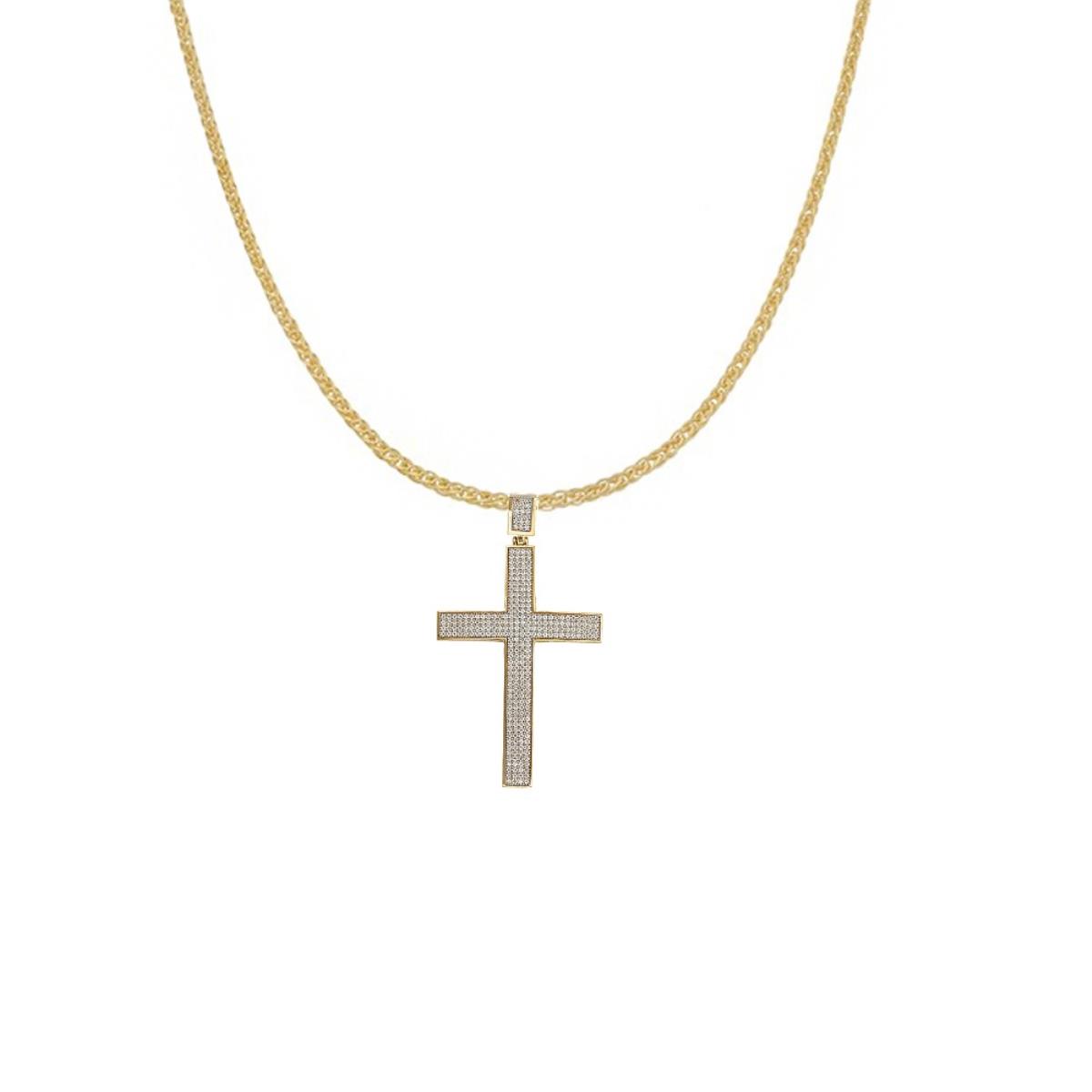 14K Yellow Gold CZ Pave Cross Men's 24