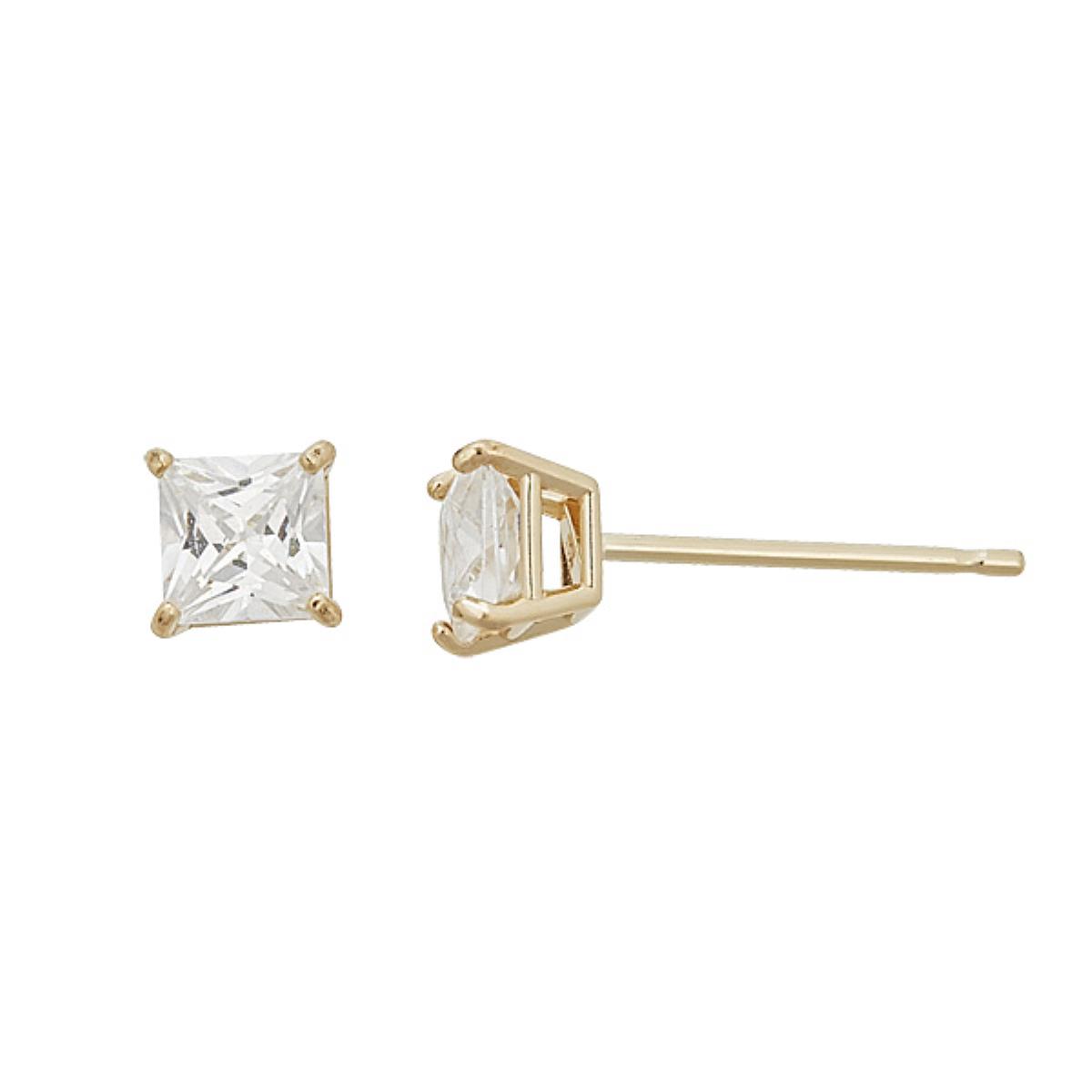 14K Yellow Gold Square Solitaire 2mm Stud Earring