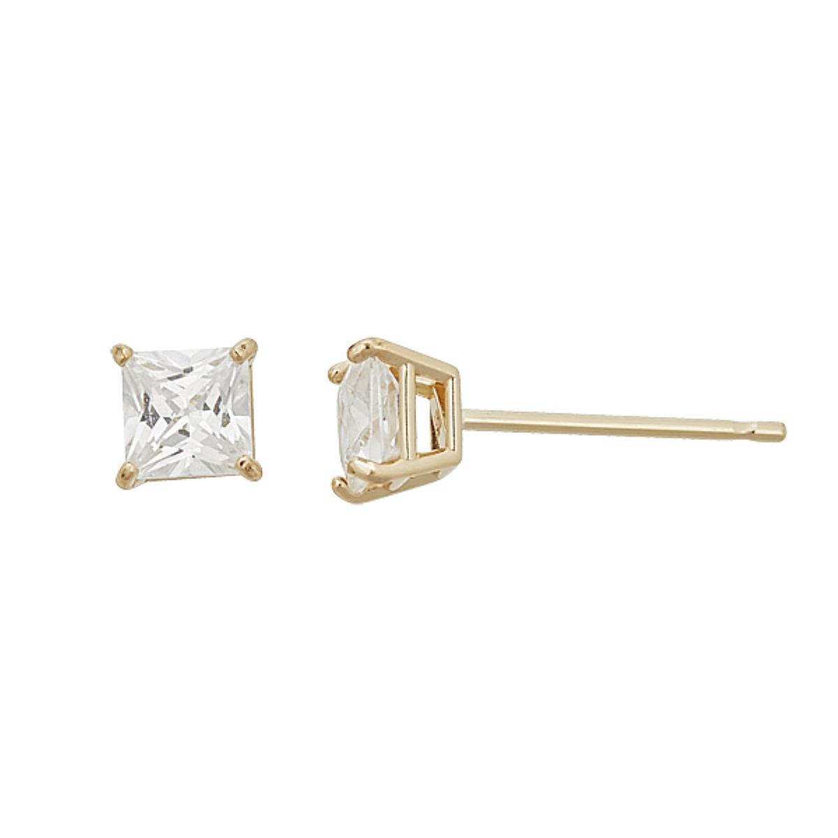 10K Yellow Gold Square Solitaire 2.5mm Stud Earring