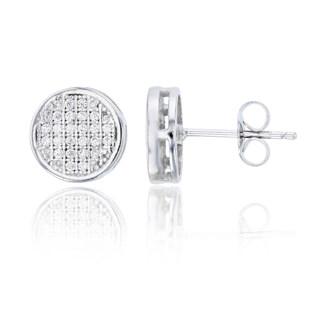 Sterling Silver Rhodium 10.24x10.24mm Micropave Round Stud Earring