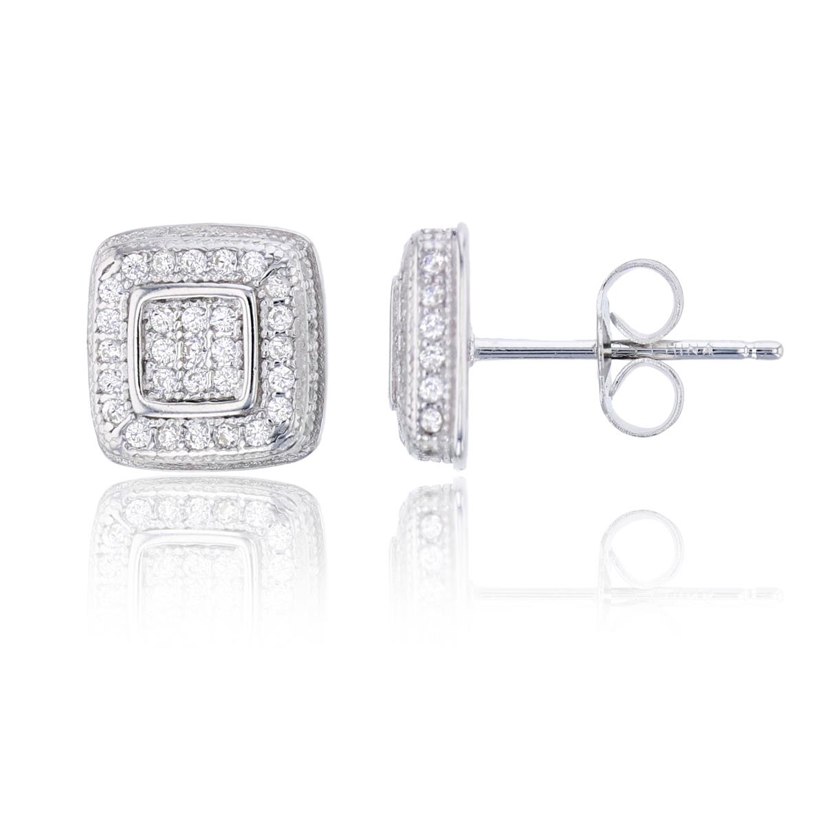 Sterling Silver Rhodium 9.9mm  Micropave Stud
