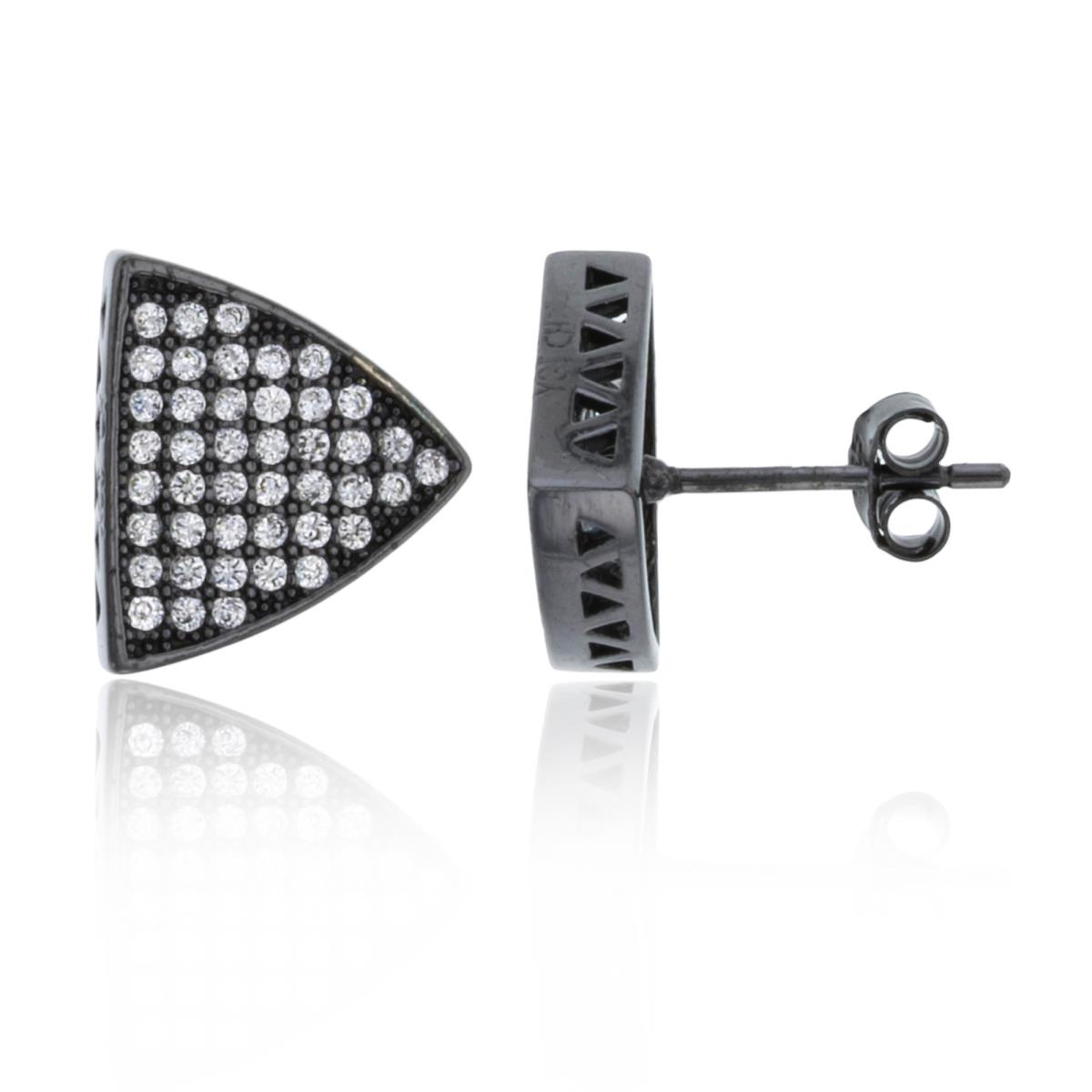 Sterling Silver Black 12.4x11mm Micropave Triangle Stud Earring