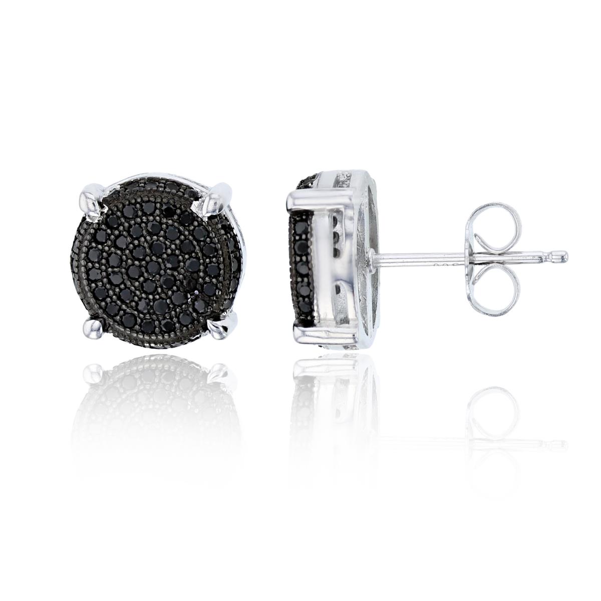Sterling Silver 11x11mm  B&W Round Micropave Stud Earring