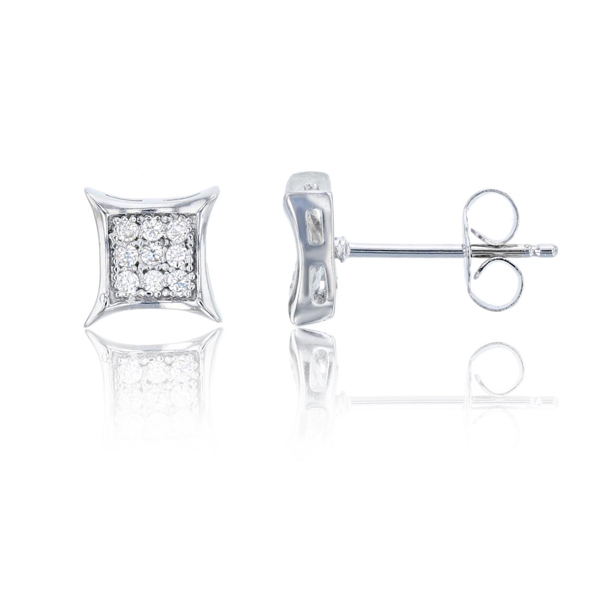 Sterling Silver Rhodium 3x3mm Curved Square Stud Earring