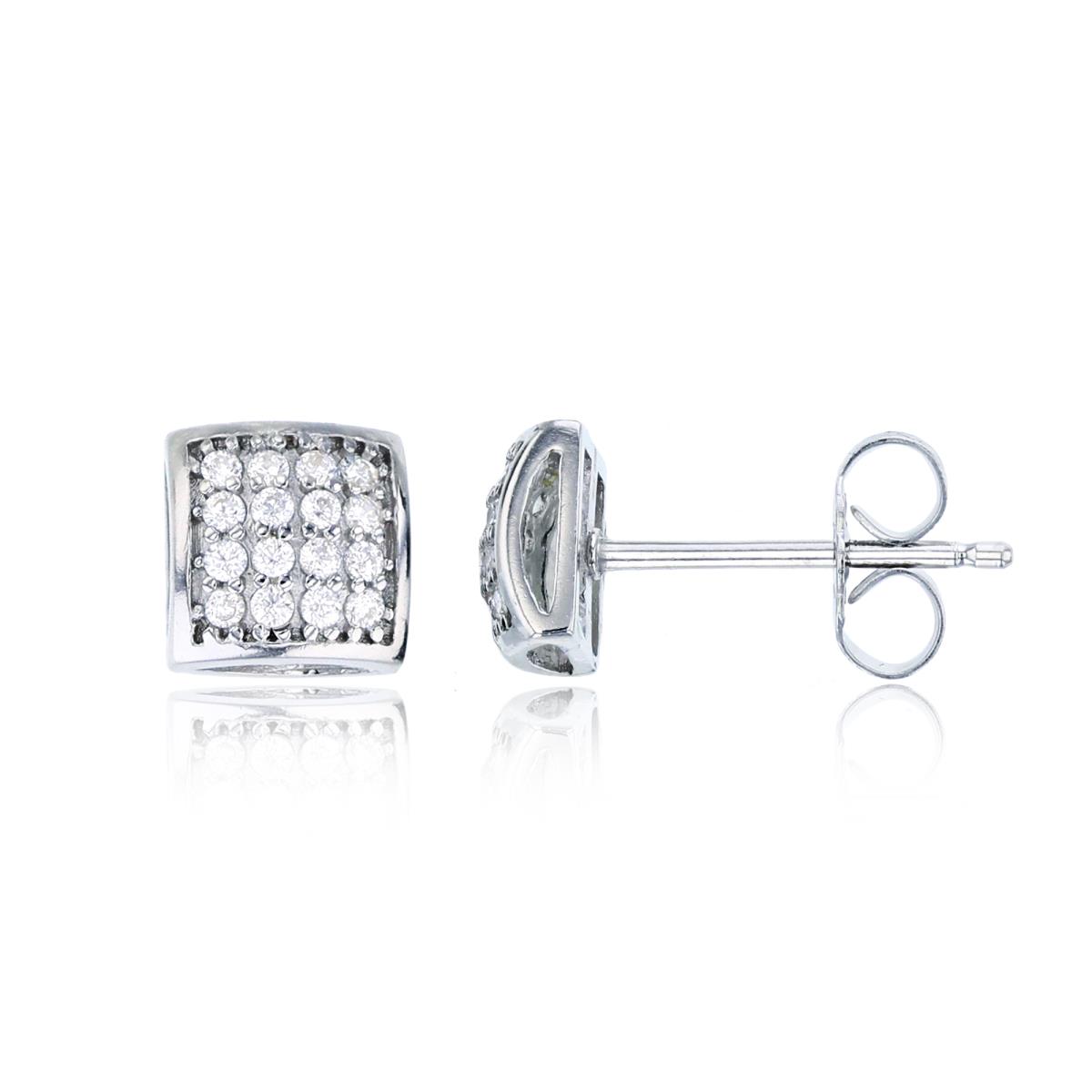 Sterling Silver 9.2x9.2mm Micropave Domed Square Stud Earring