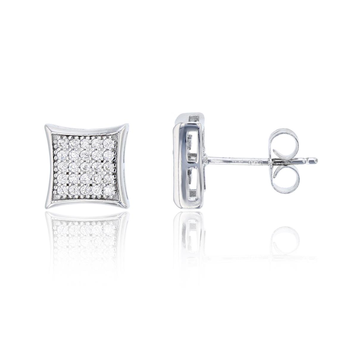 Sterling Silver 9.3x9.3mm  Curved Square Micropave Stud Earring