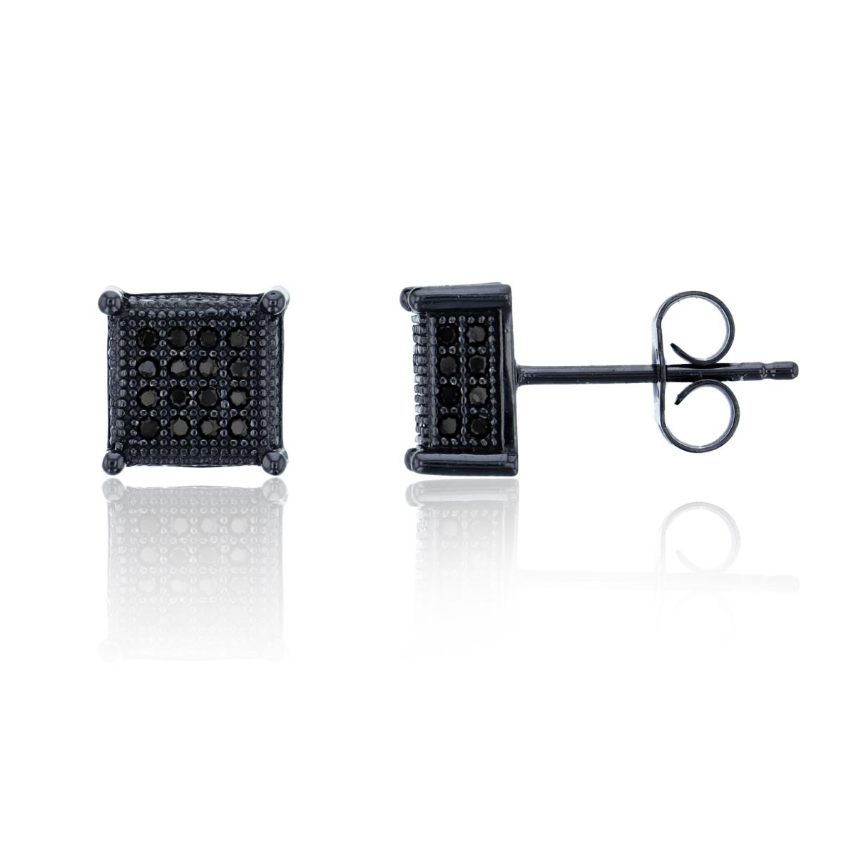 Sterling Silver Black 8x8mm Micropave 3D Square Stud Earring