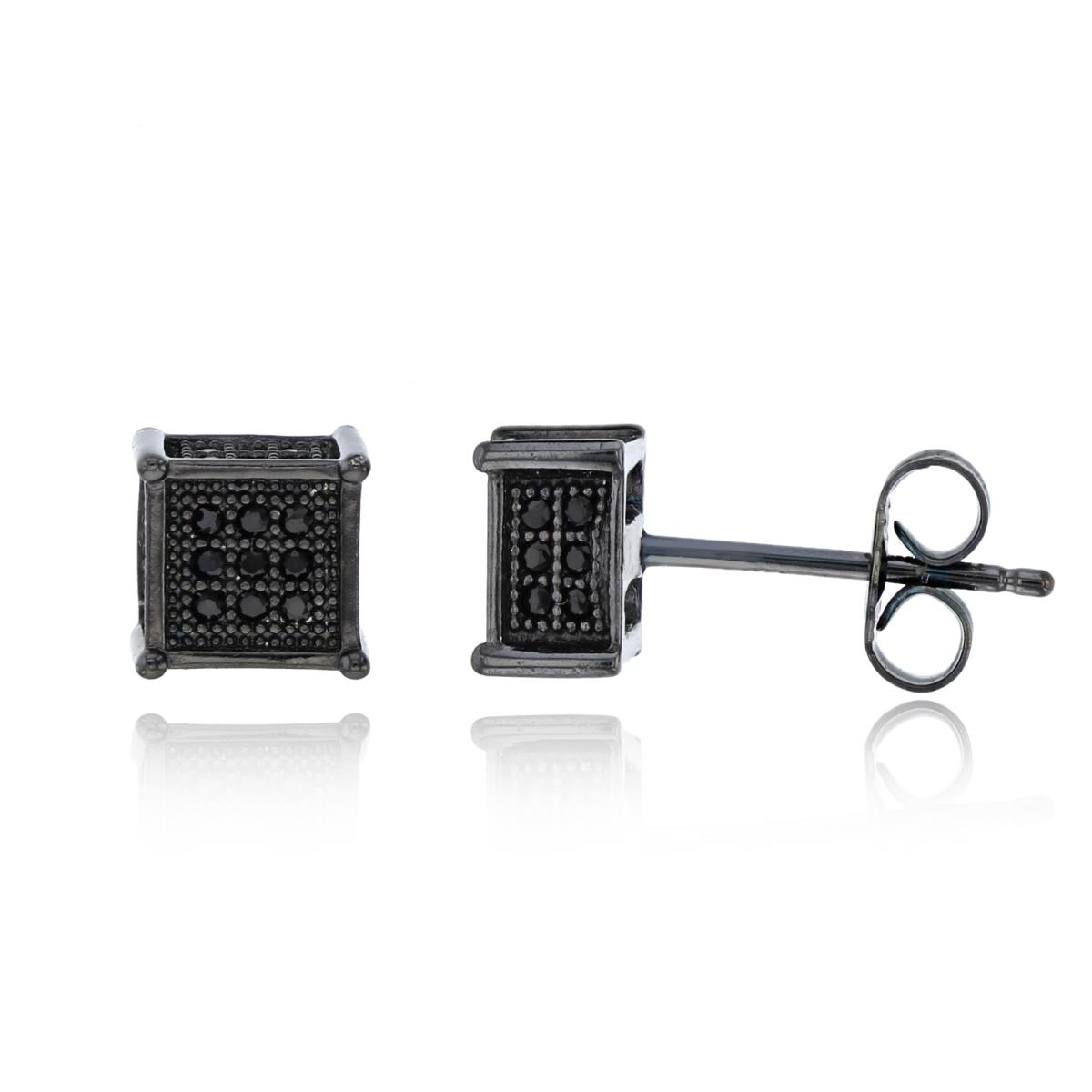 Sterling Silver Black 3x3mm Micropave 3D Square Stud