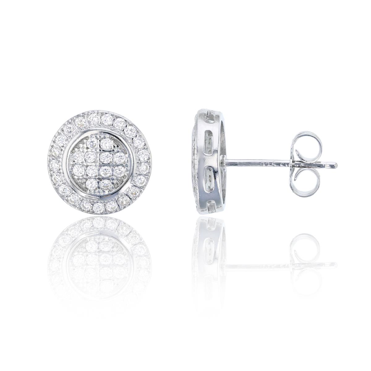 Sterling Silver Rhodium 11x11mm Micropave Round Stud Earring