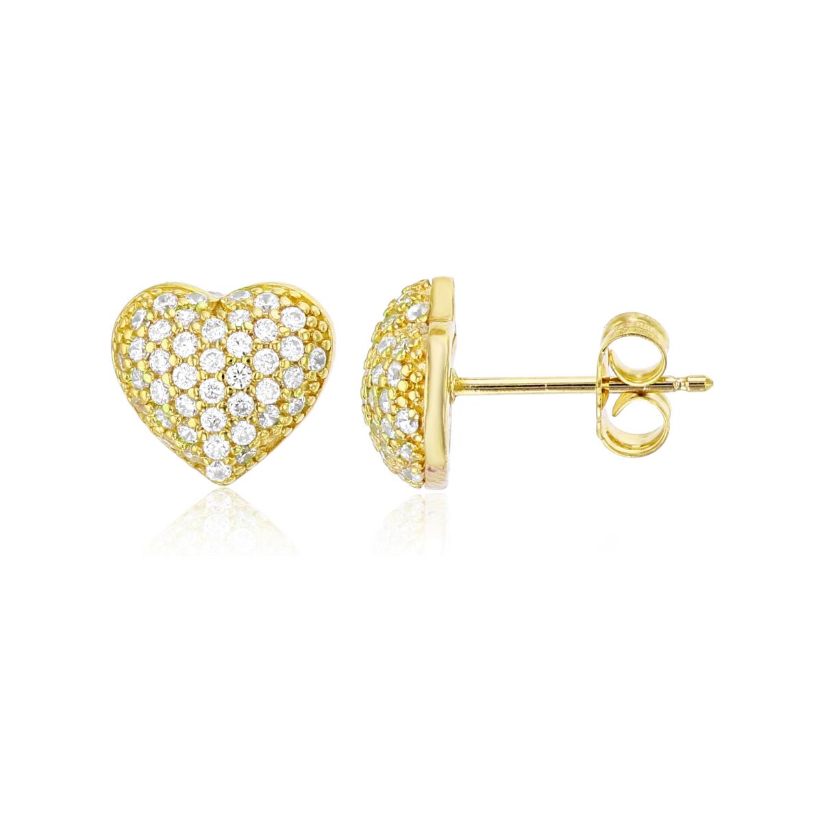 Sterling Silver Yellow 10x9mm Micropave Puffed Heart Stud Earring