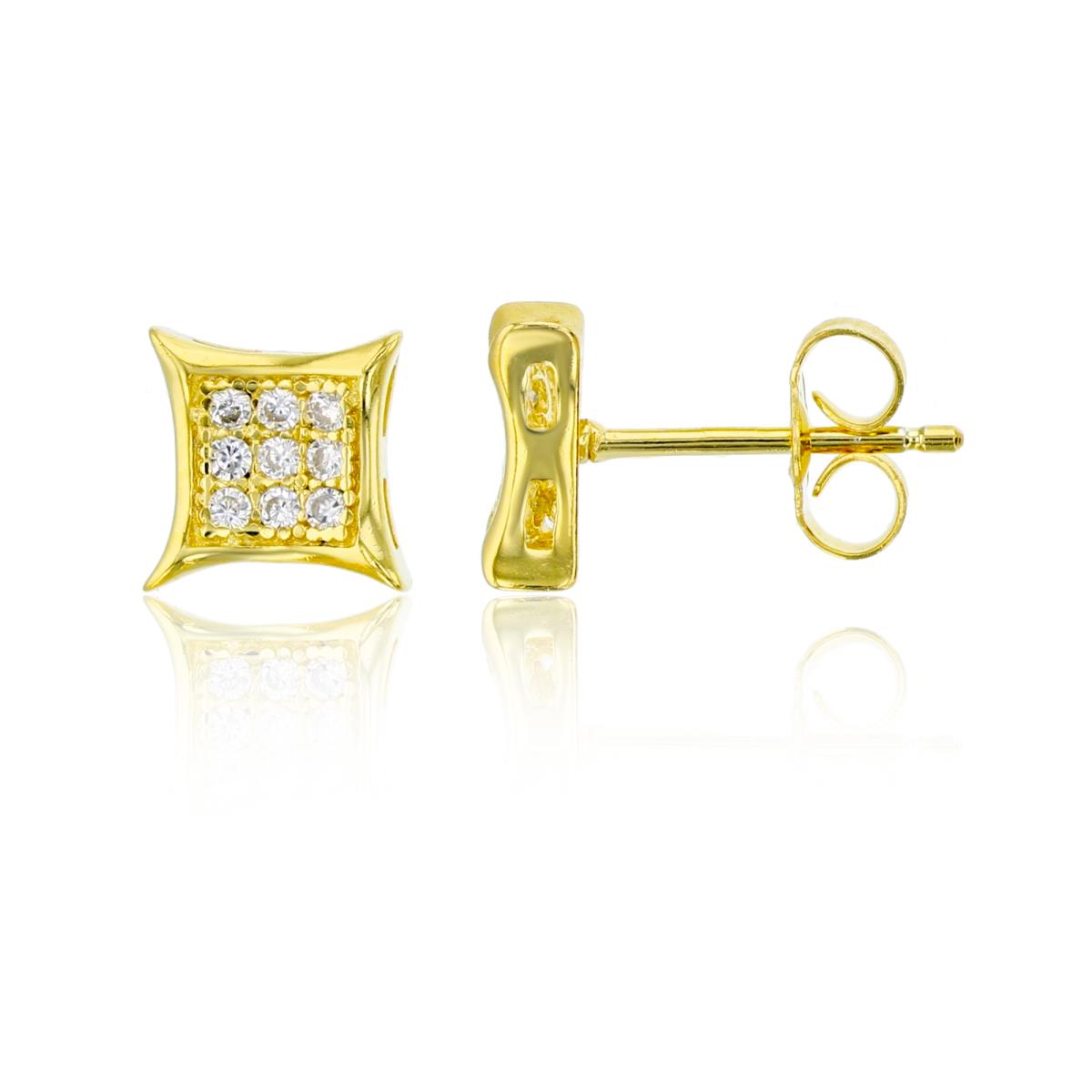 Sterling Silver Yellow 7.8x7.8mm Curved Square Stud Earring