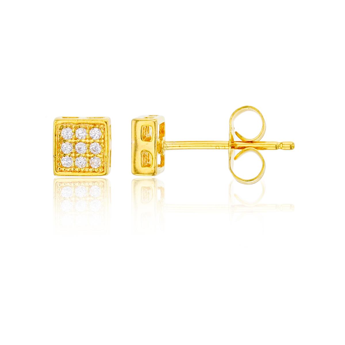 Sterling Silver Yellow 5.3x5.3mm Pave Square Stud Earring