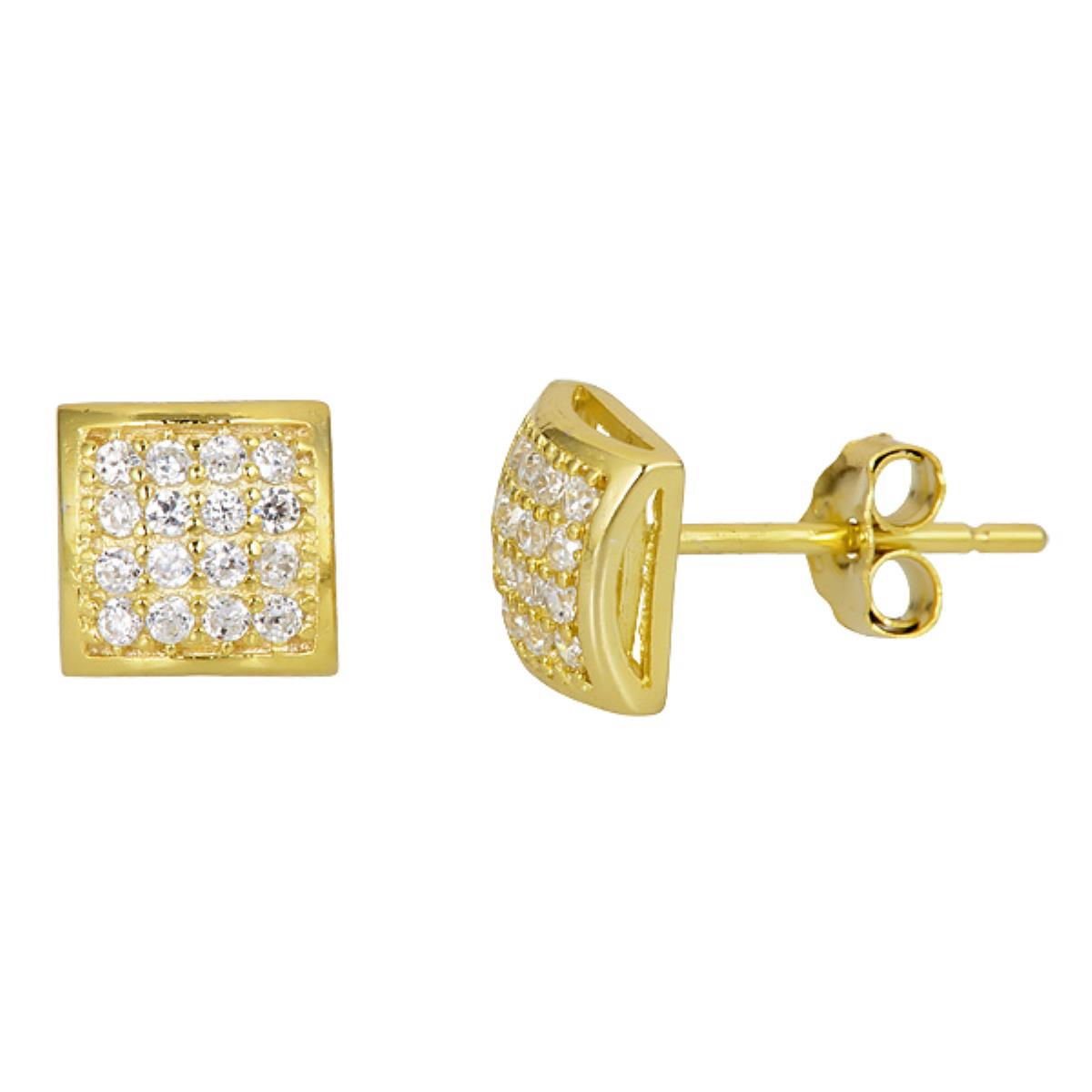 Sterling Silver Yellow 7x7mm Micropave Domed Square Stud Earring