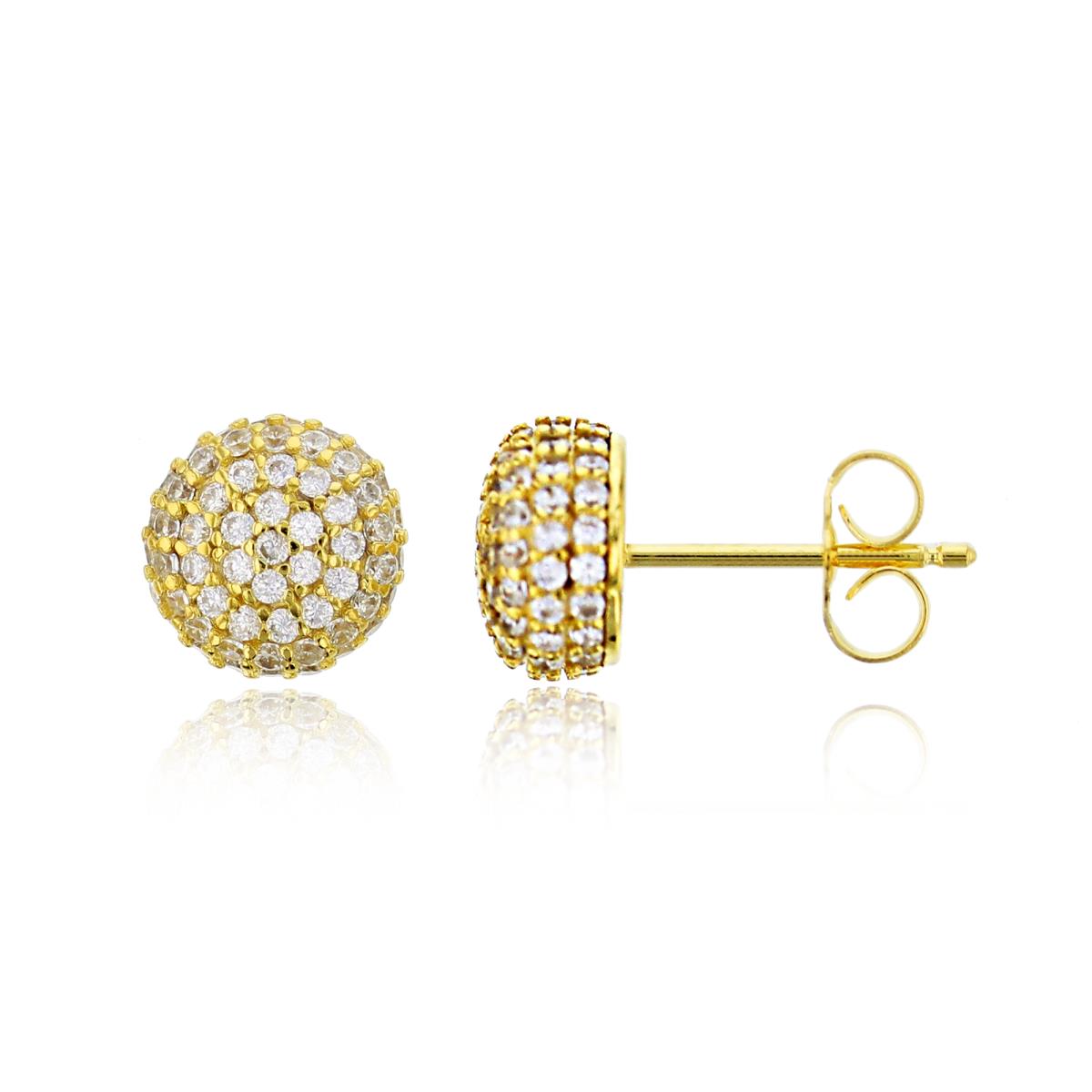 Sterling Silver Yellow 8.5mm  Micropave Ball Stud