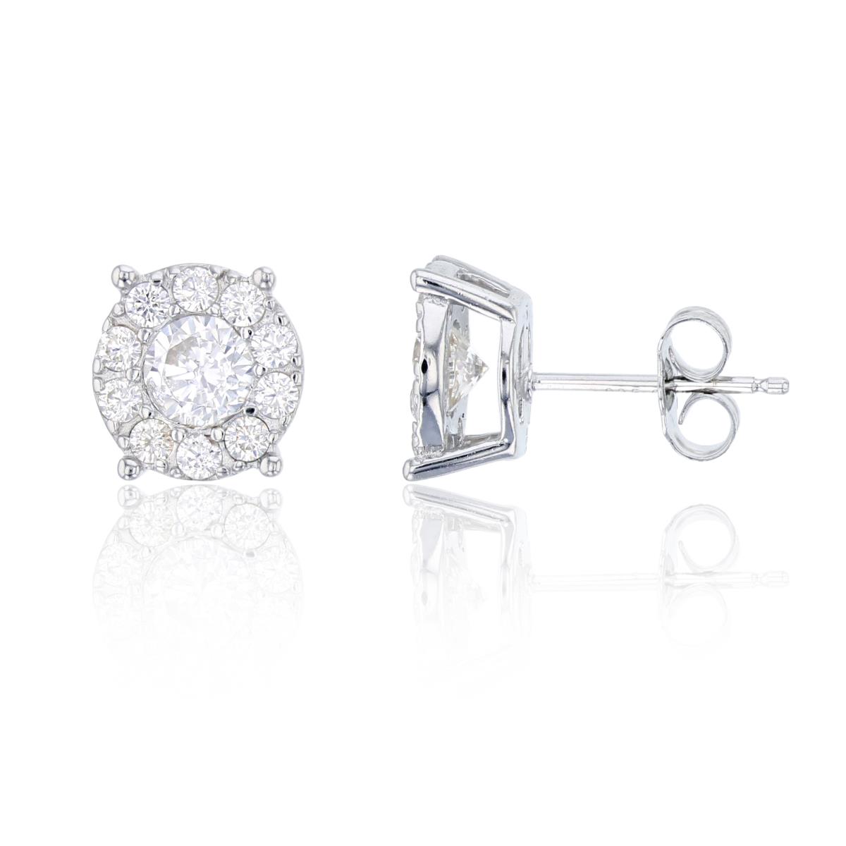 Sterling Silver 10mm Round Pave Stud Earring