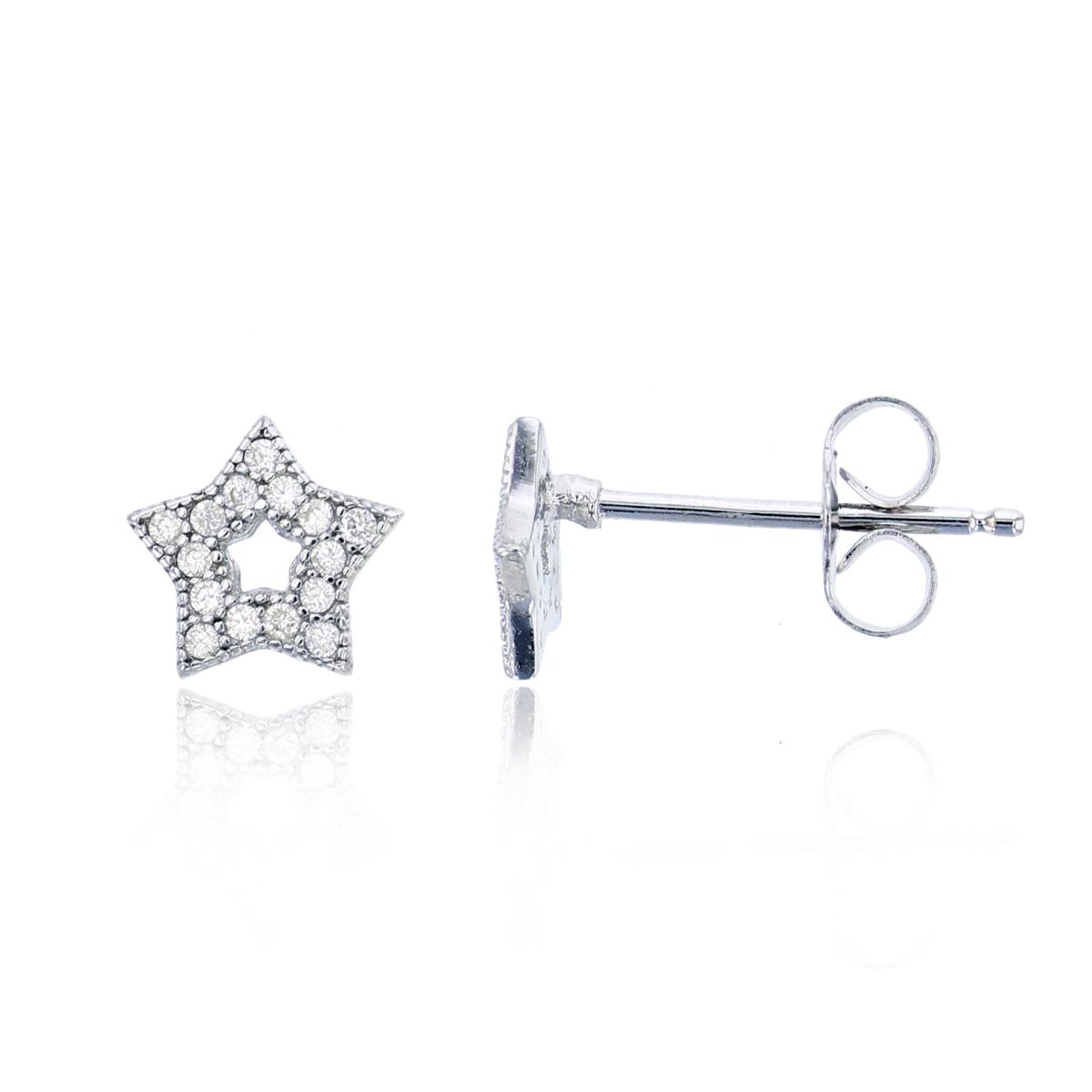 Sterling Silver 7.25mm Petite Pave Star Stud Earring