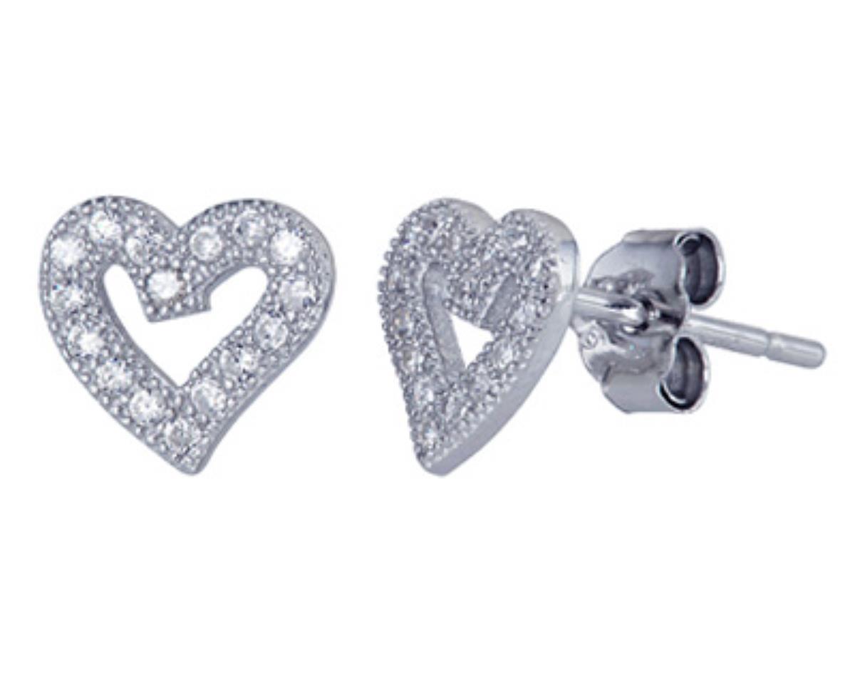 Sterling Silver 7.4x7mm Petite Pave Heart Stud Earring