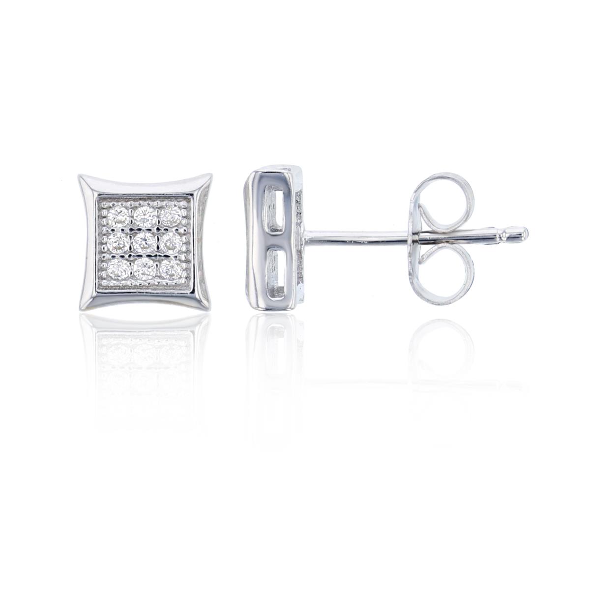 Sterling Silver 6mm Pave Square Stud Earring
