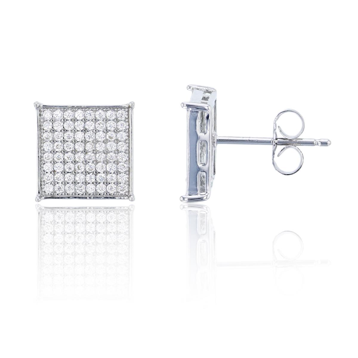 Sterling Silver 11x11mm Square Micropave Stud Earring
