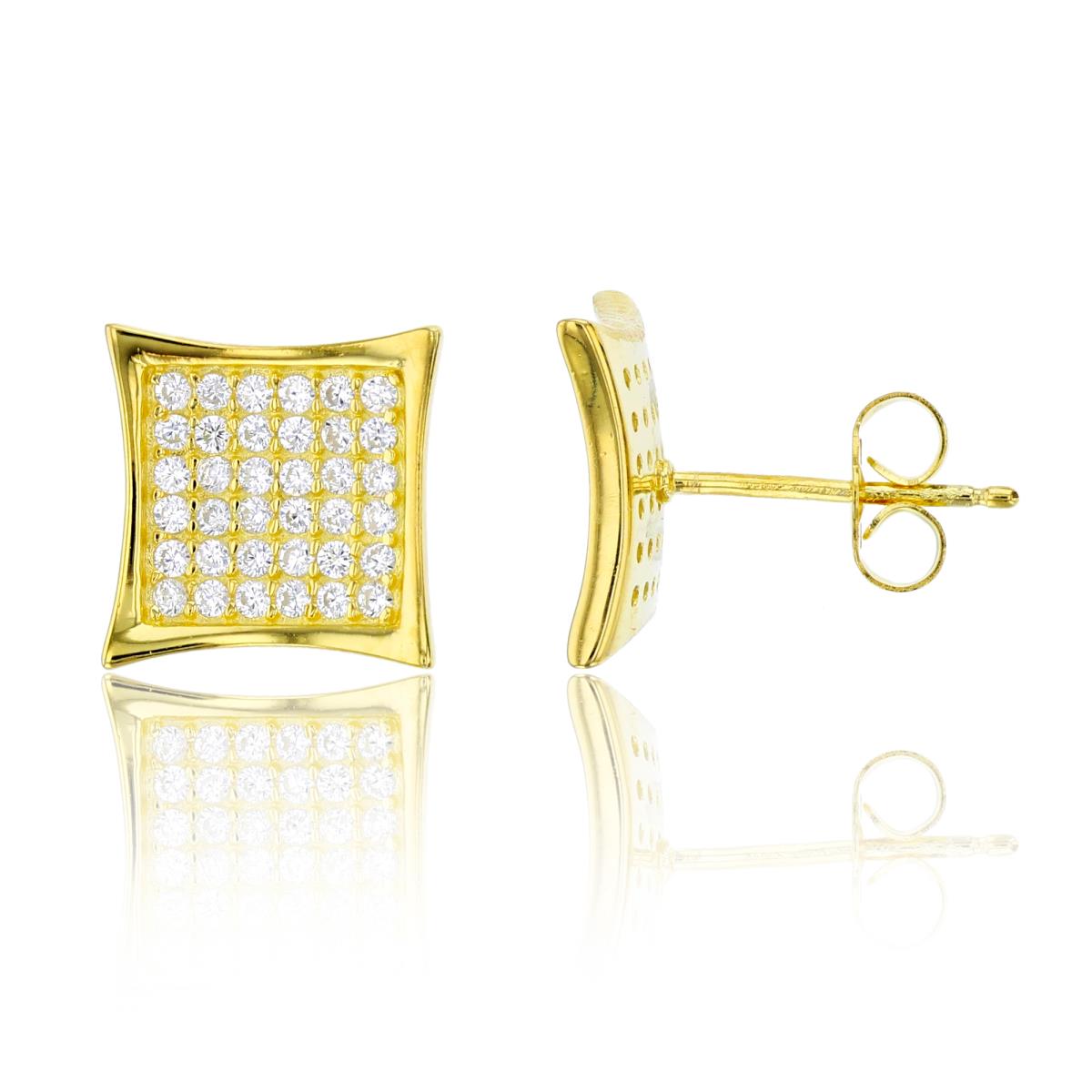Sterling Silver Yellow 12x12mm  Curved Square Stud Earring