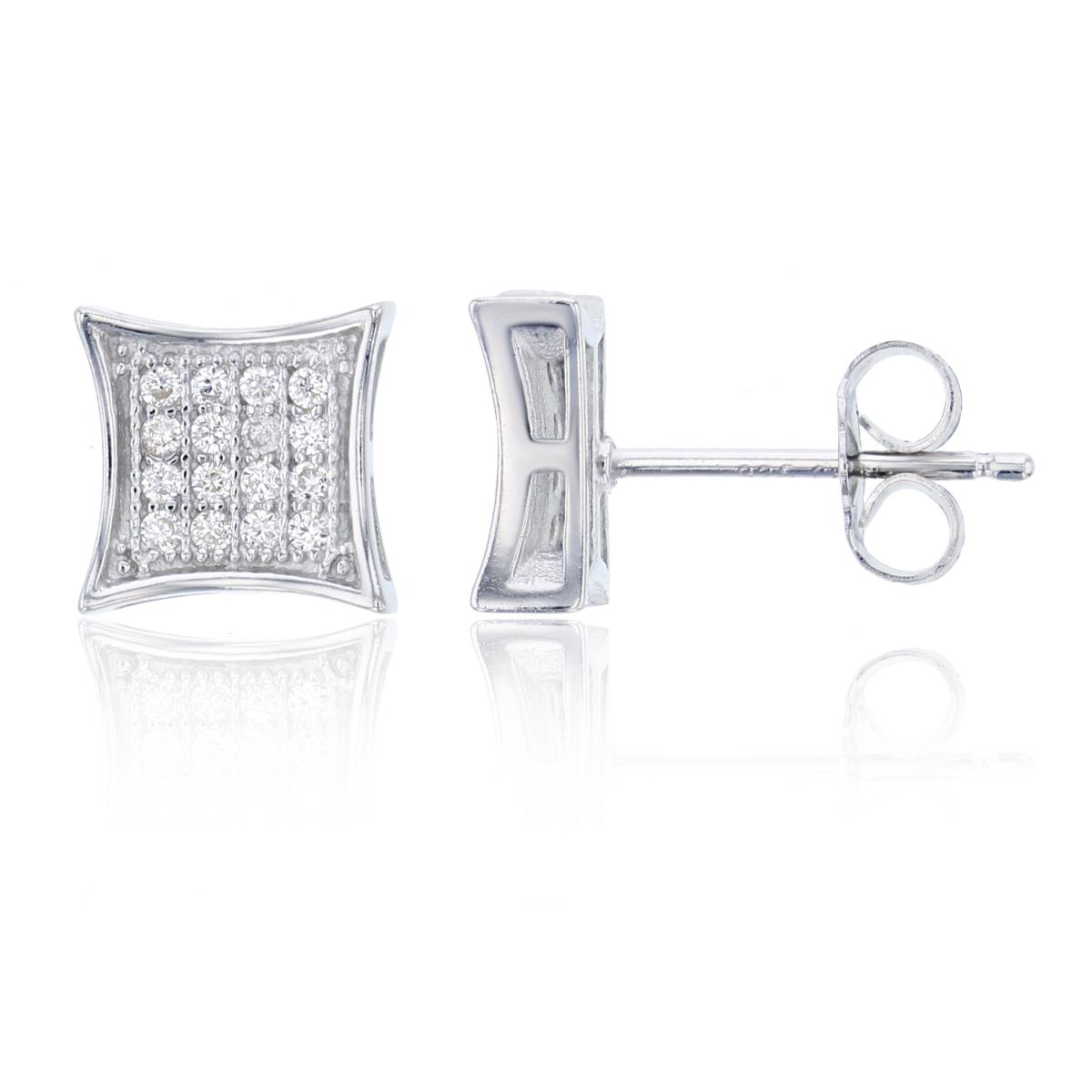 Sterling Silver 9mm  Curved Square Stud Earring