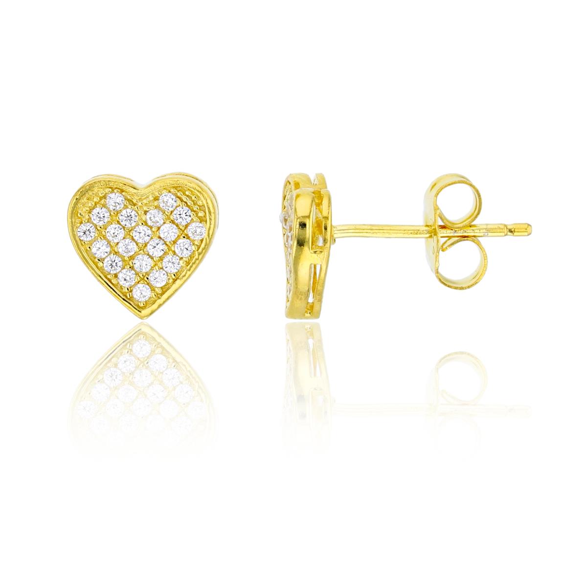 Sterling Silver Yellow 9mm Pave Heart Stud
