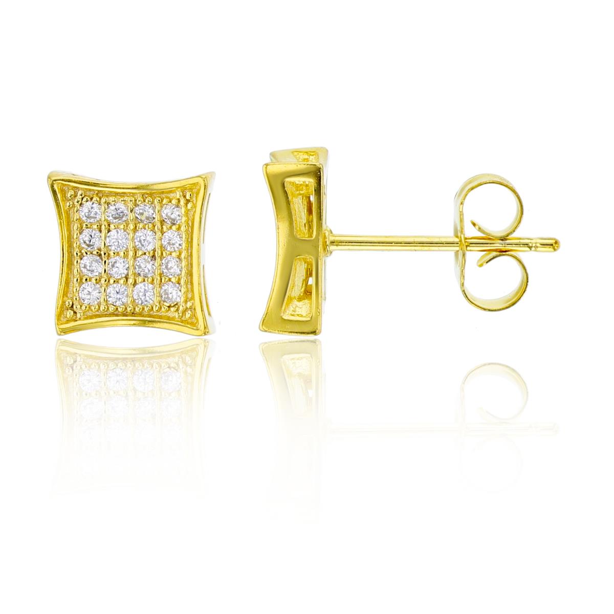 Sterling Silver Yellow 4x4mm Pave Curved Square Stud Earring