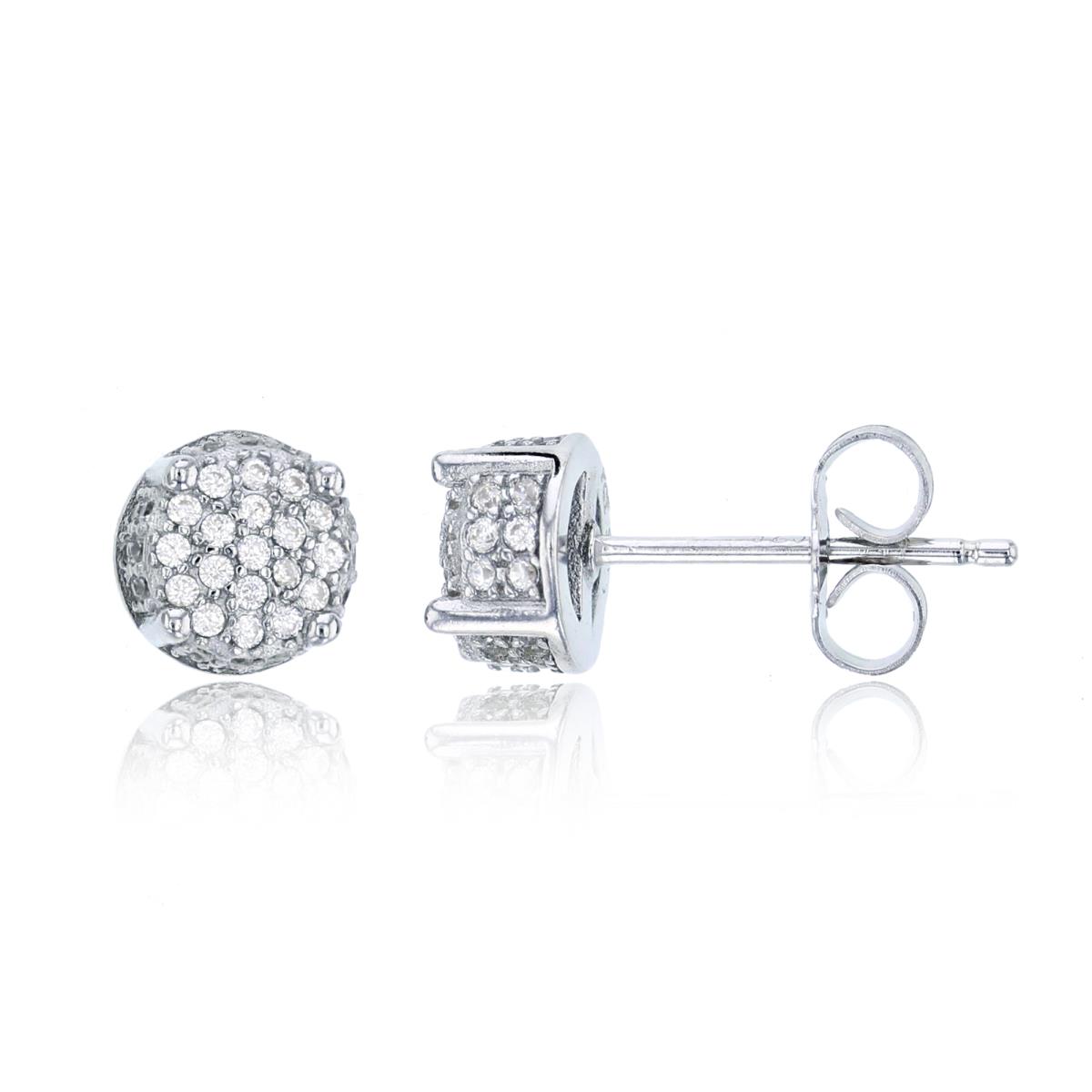 Sterling Silver Round 7x7mm  Micropave 3D Stud Earring