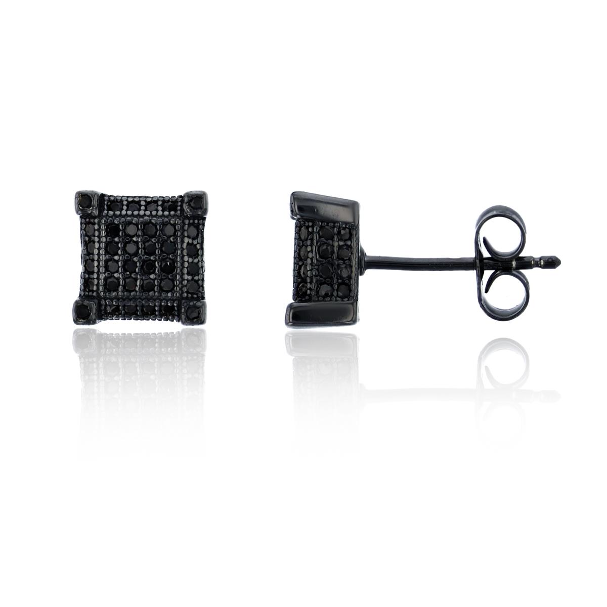 Sterling Silver Black 8x8mm 3D Square Micropave Stud Earring