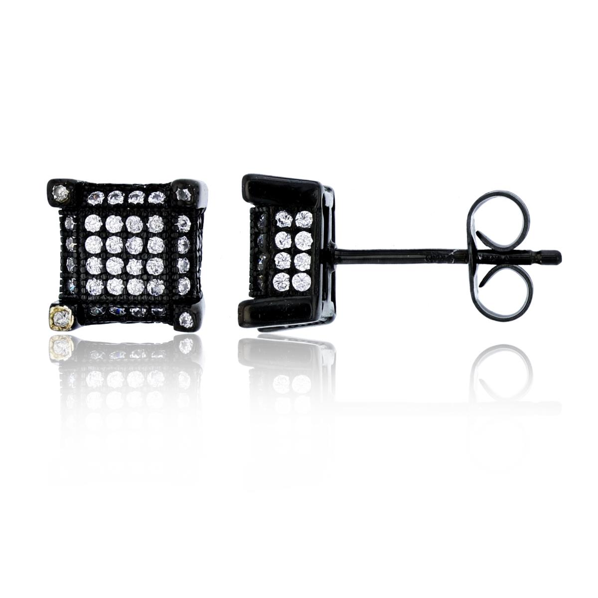 Sterling Silver Black & White 8x8mm 3D Square Micropave Stud Earring