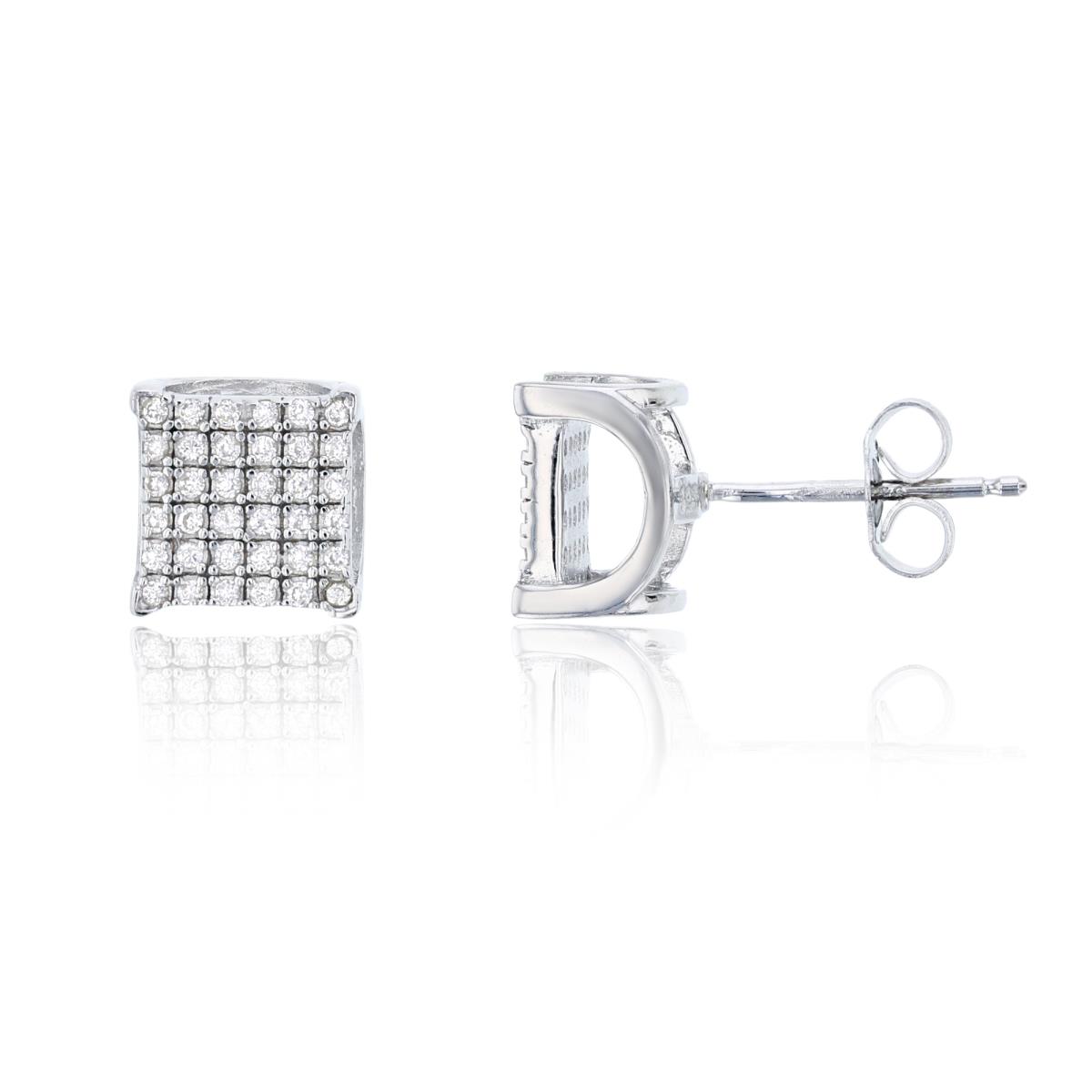 Sterling Silver 12x12mm 3D Square Stud Earring