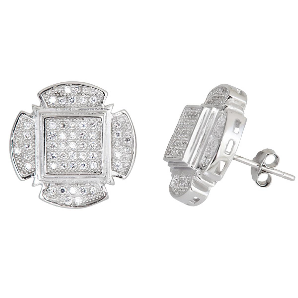 Sterling Silver 16mm Micropave Designer Stud Earring