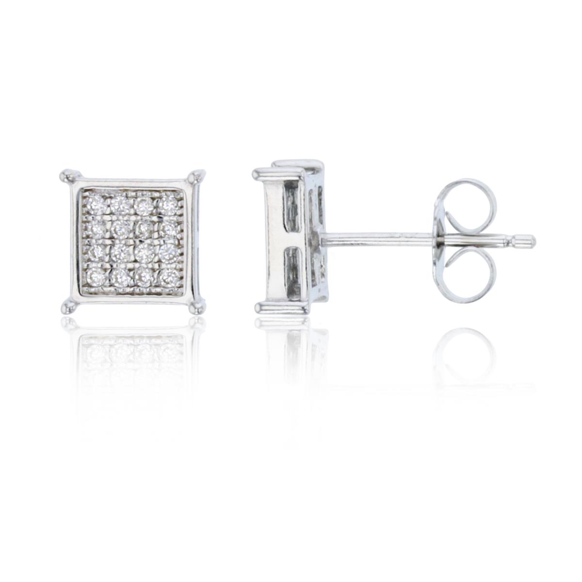 Sterling Silver 8mm Micropave Square Stud Earring