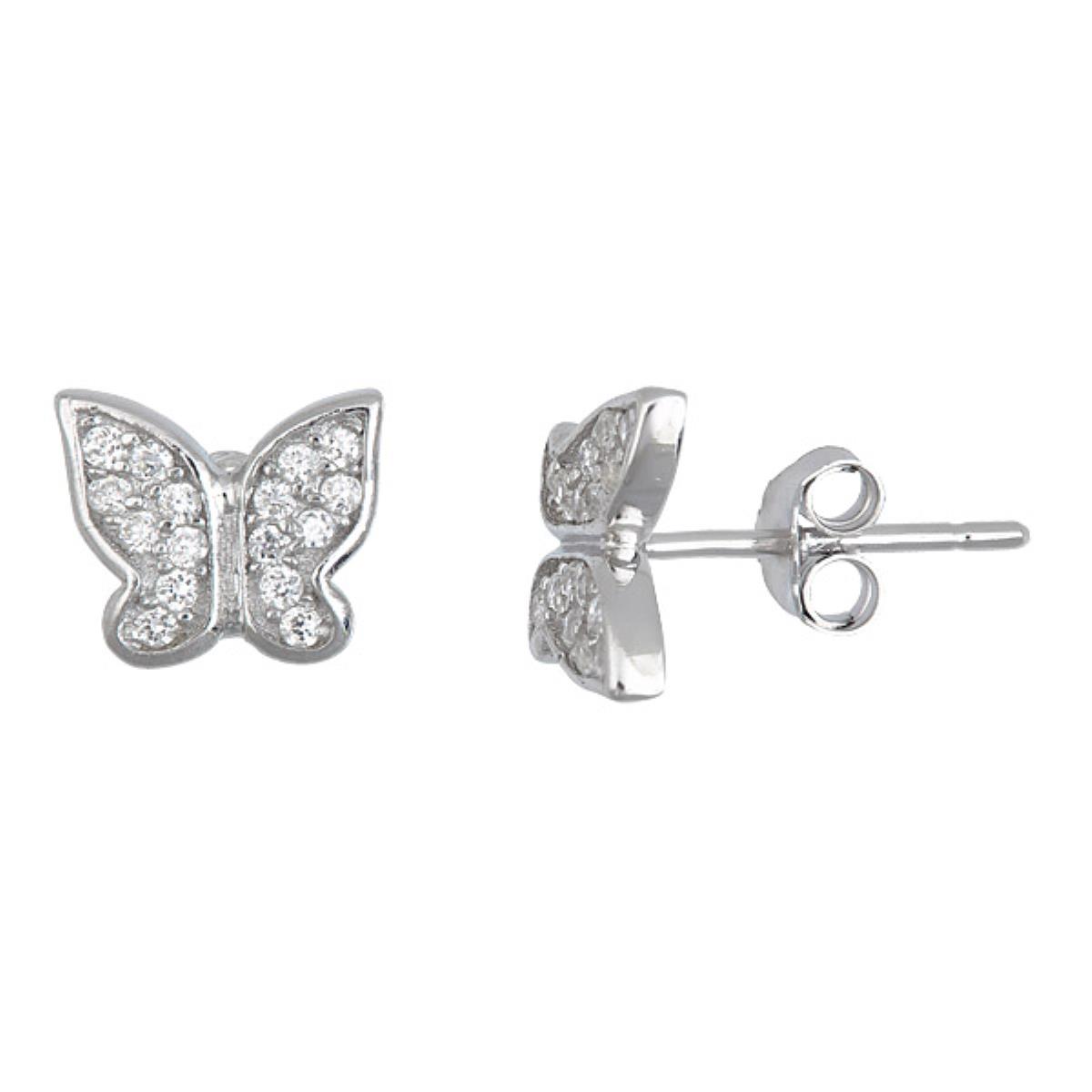 Sterling Silver 8mm Pave Butterfly Stud Earring