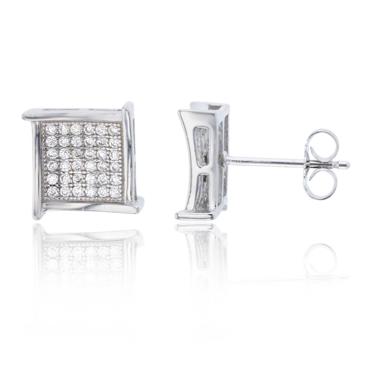 Sterling Silver 6X6mm Fancy Square Micropave Stud Earring