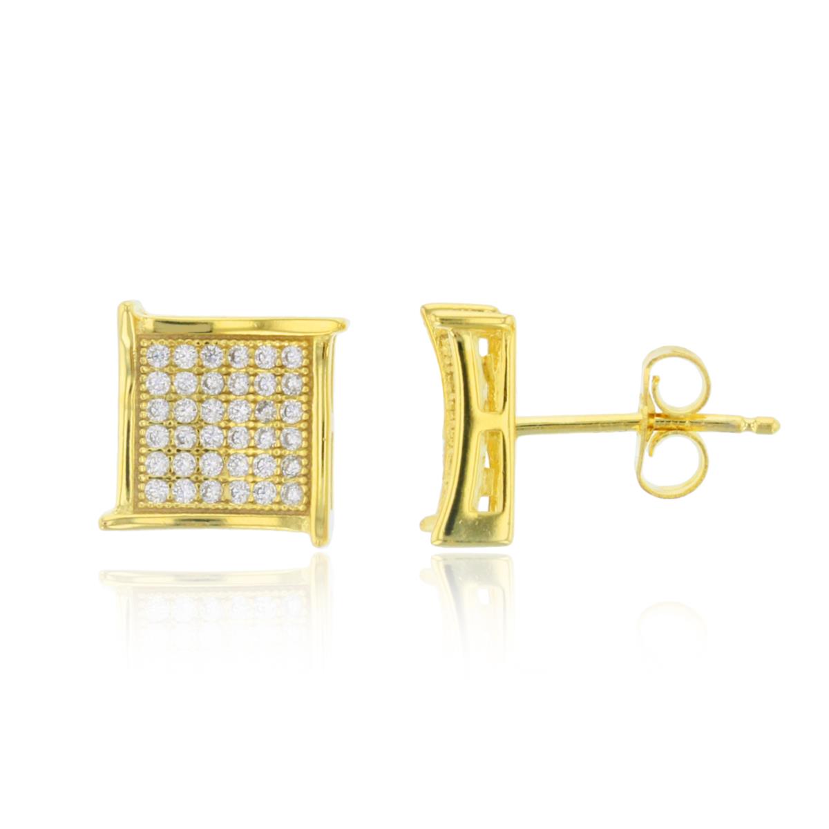 Sterling Silver Yellow 6X6mm Fancy Square Micropave Stud Earring