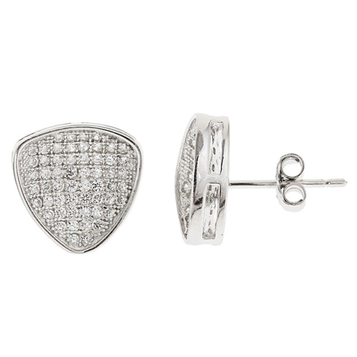 Sterling Silver Micropave 11mm  Rounded Triangular Stud Earring