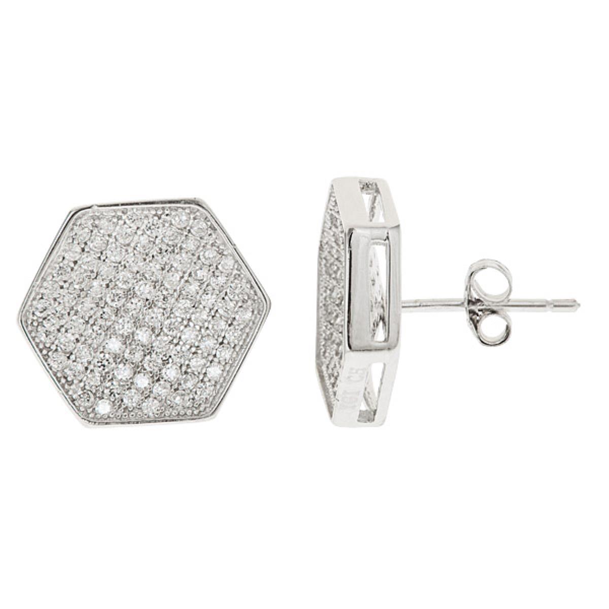 Sterling Silver Micorpave Octagon 15x15mm Stud Earring