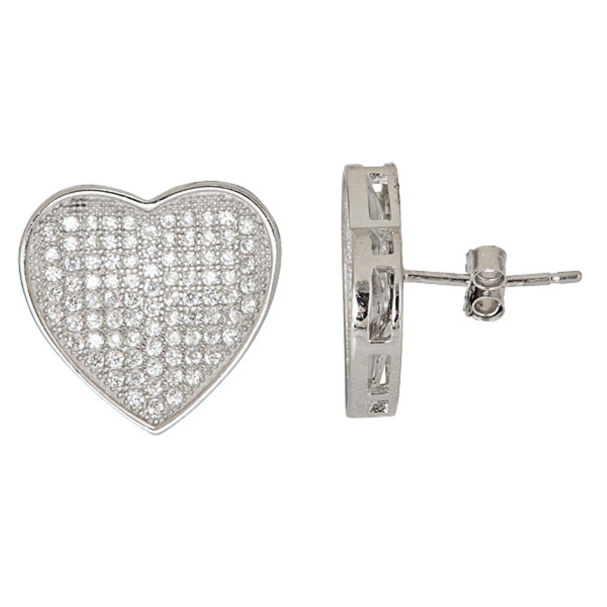 Sterling Silver Micorpave 15mm Heart Stud Earring