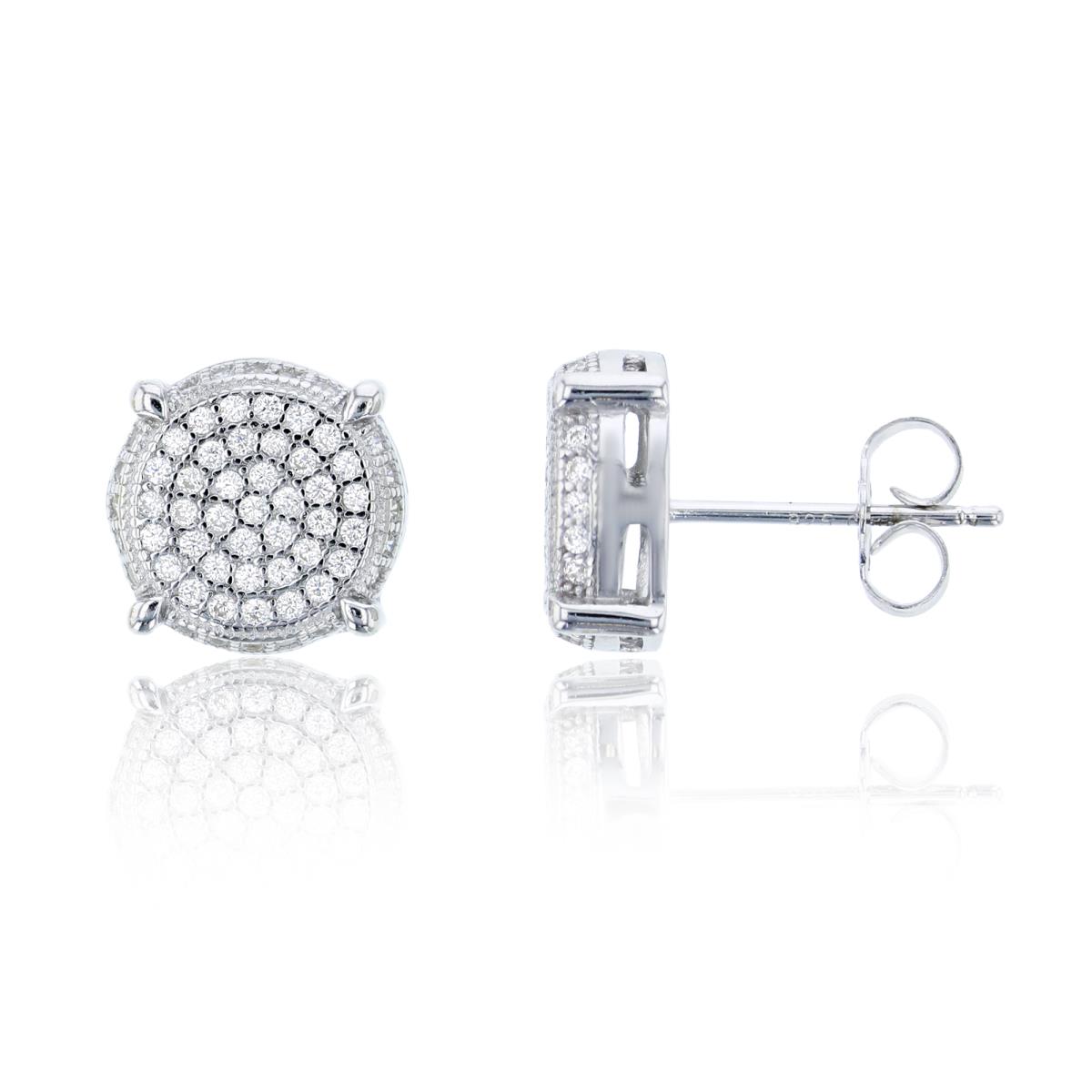 Sterling Silver 11x11mm Micropave Round Stud Earring