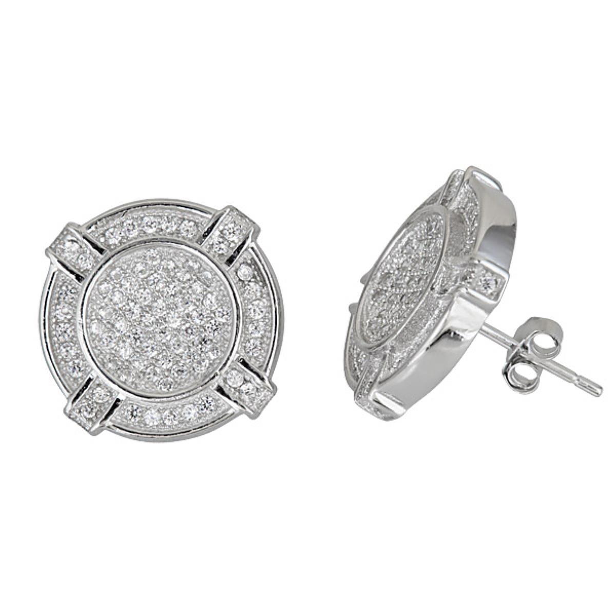 Sterling Silver 16x16mm  Round Micropave Stud Earring