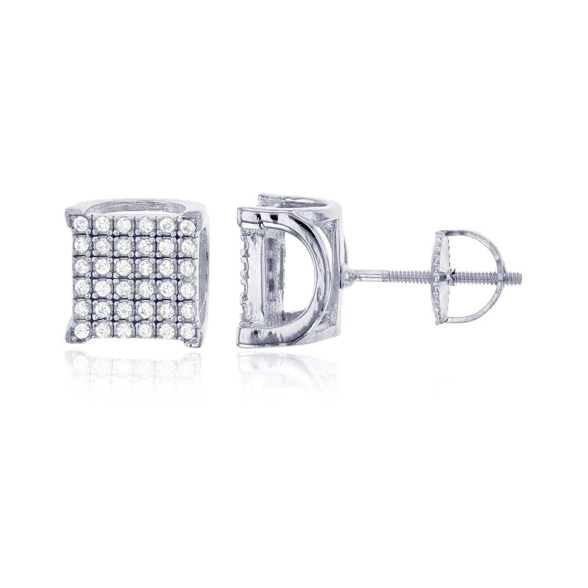 Sterling Silver 12x12mm 3D Square Screwback Stud Earring