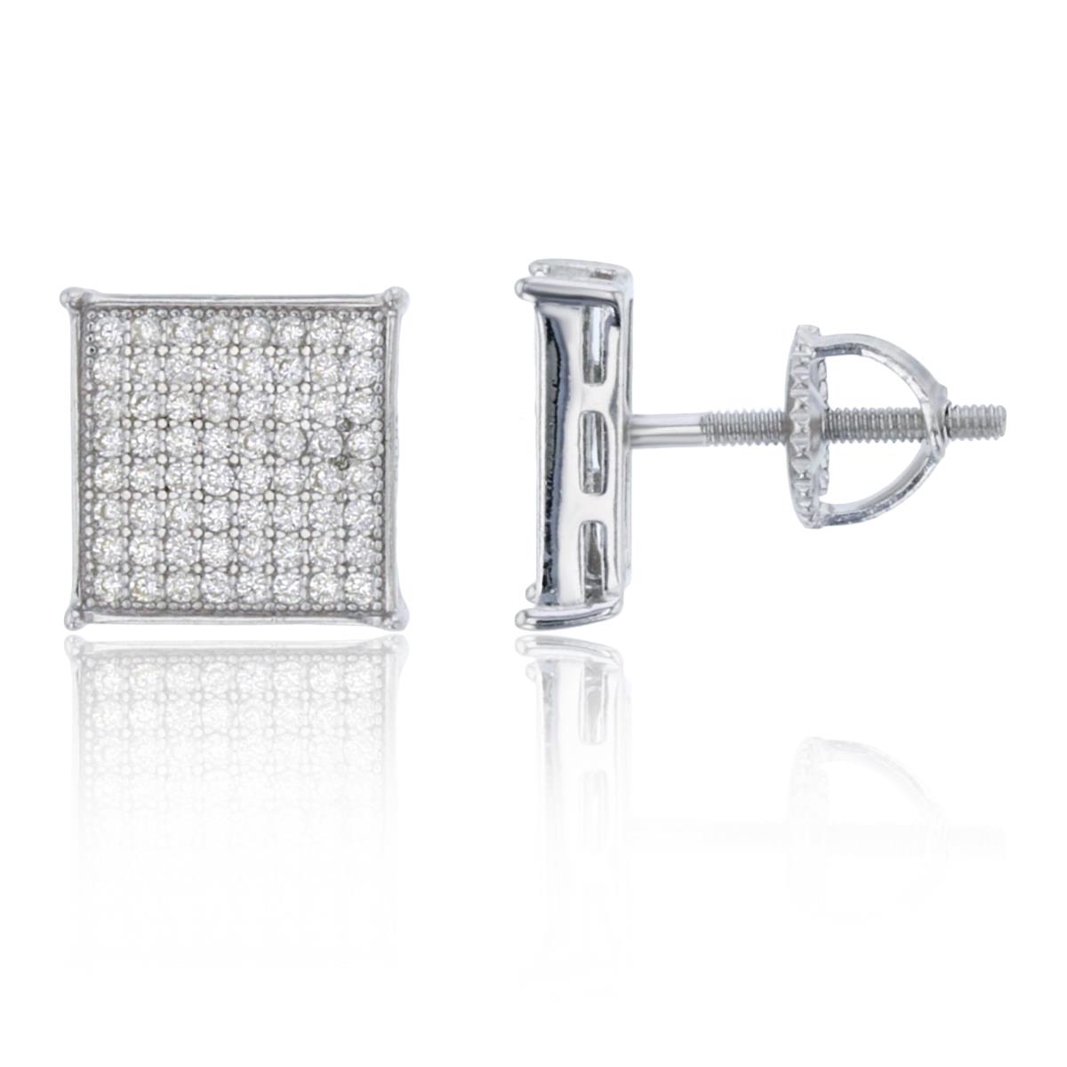 Sterling Silver 10x10mm Square Micropave Screwback Stud Earring