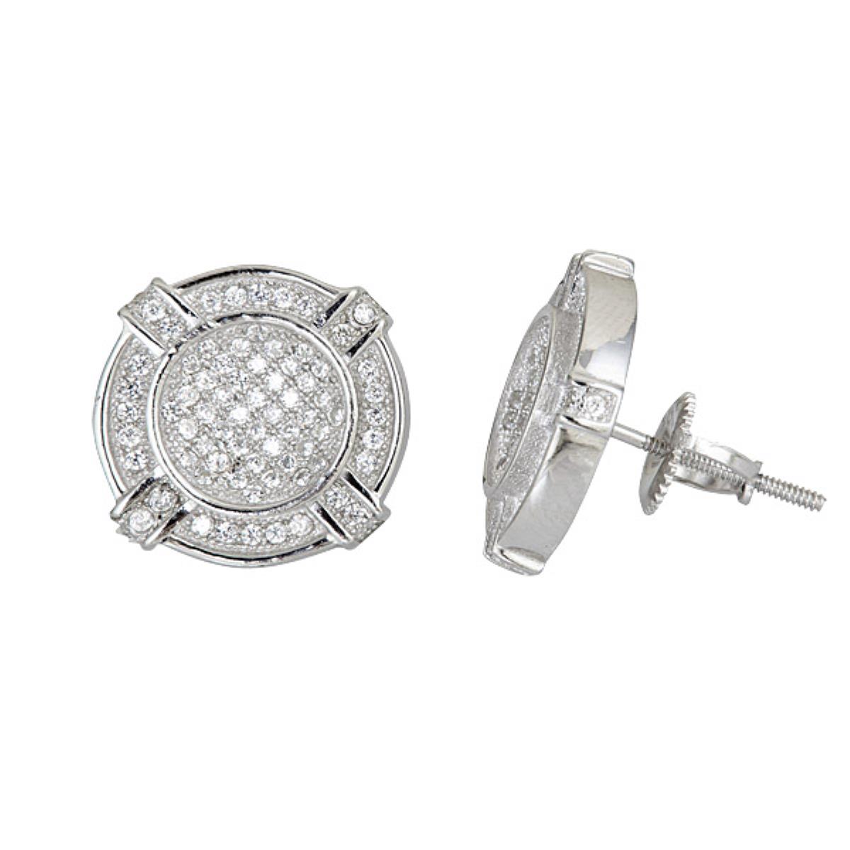 Sterling Silver 16x16mm Round Micropave Screwback Stud Earring