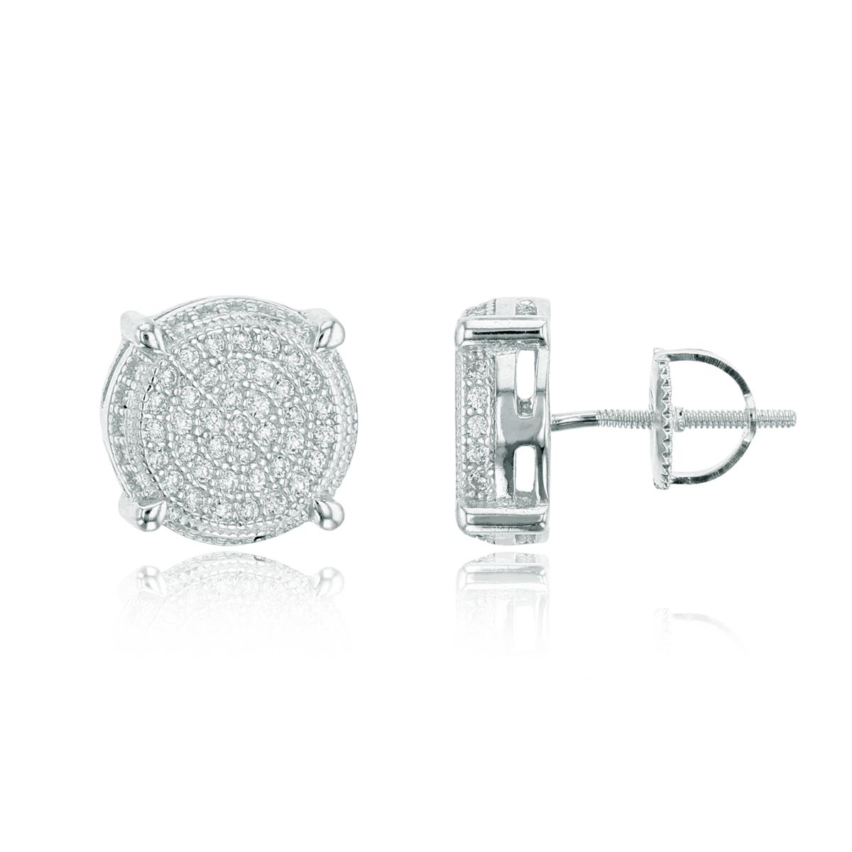 Sterling Silver 12x12mm Micropave Round Screwback Stud Earring